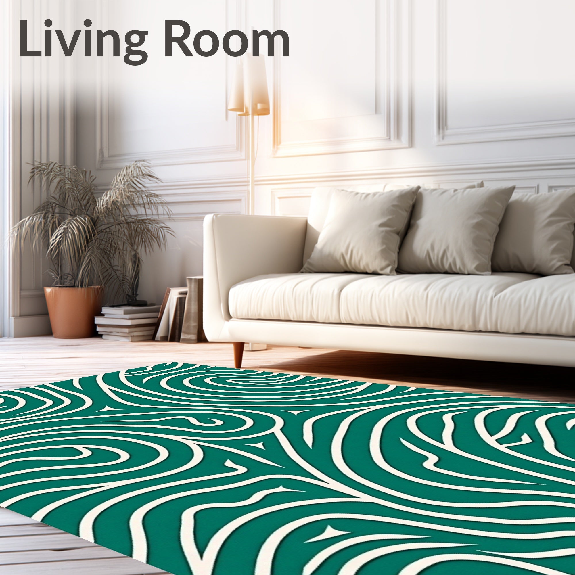 Abstract Teal Cream Swirl Pattern Rug