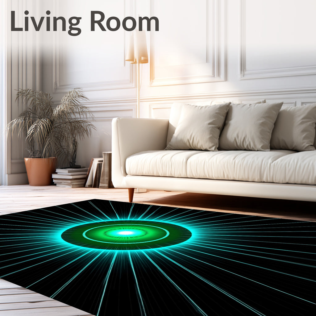 Radiant Green Blue Sunburst Design Rug