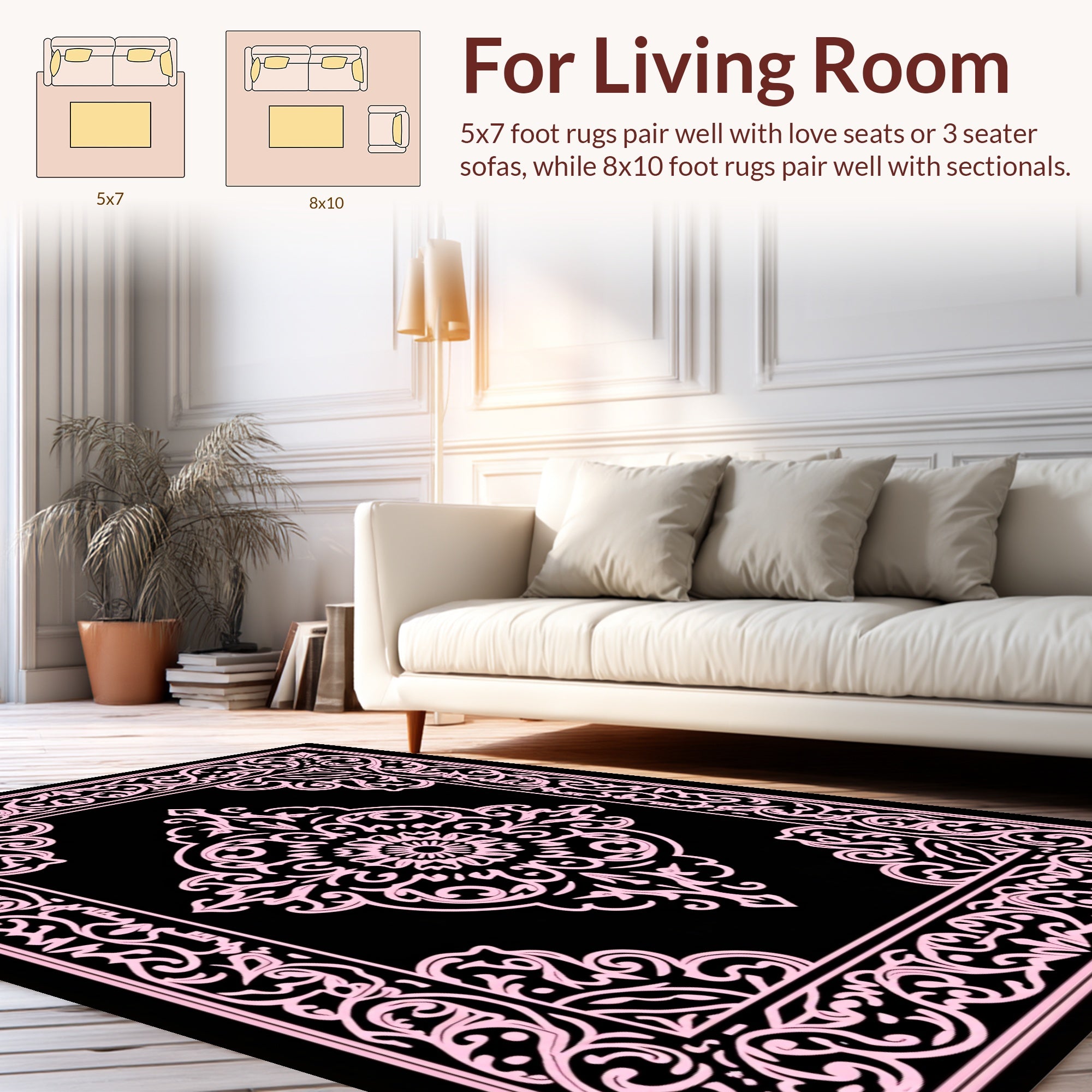 Ornate Pink Floral Mandala Border Rug