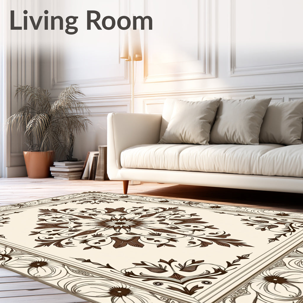 Elegant Floral Swirl Symmetry Rug