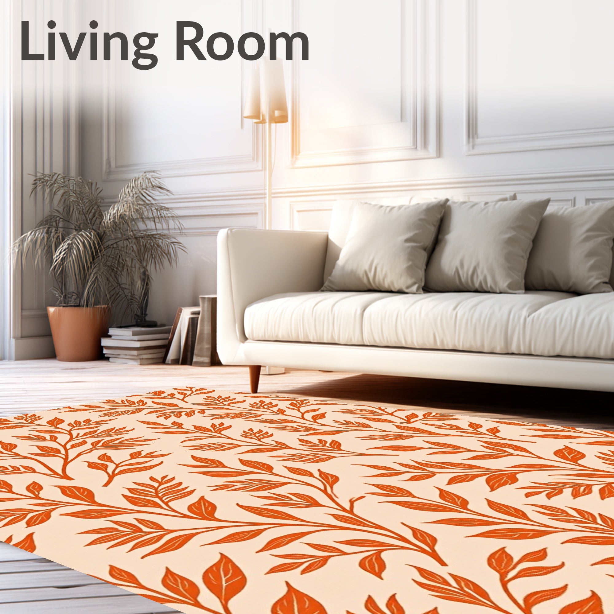 Orange Leaf Branch Pattern Rug