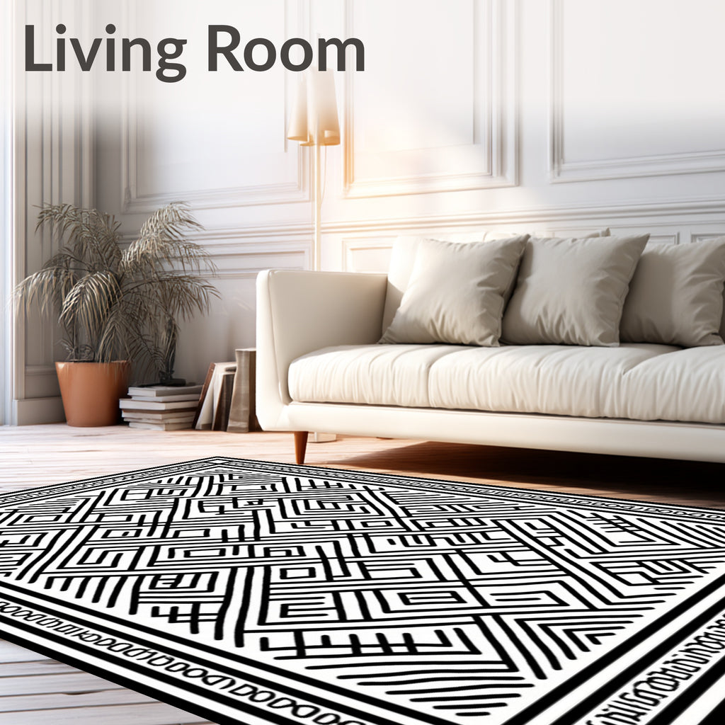 Bold Black Maze Pattern Rug