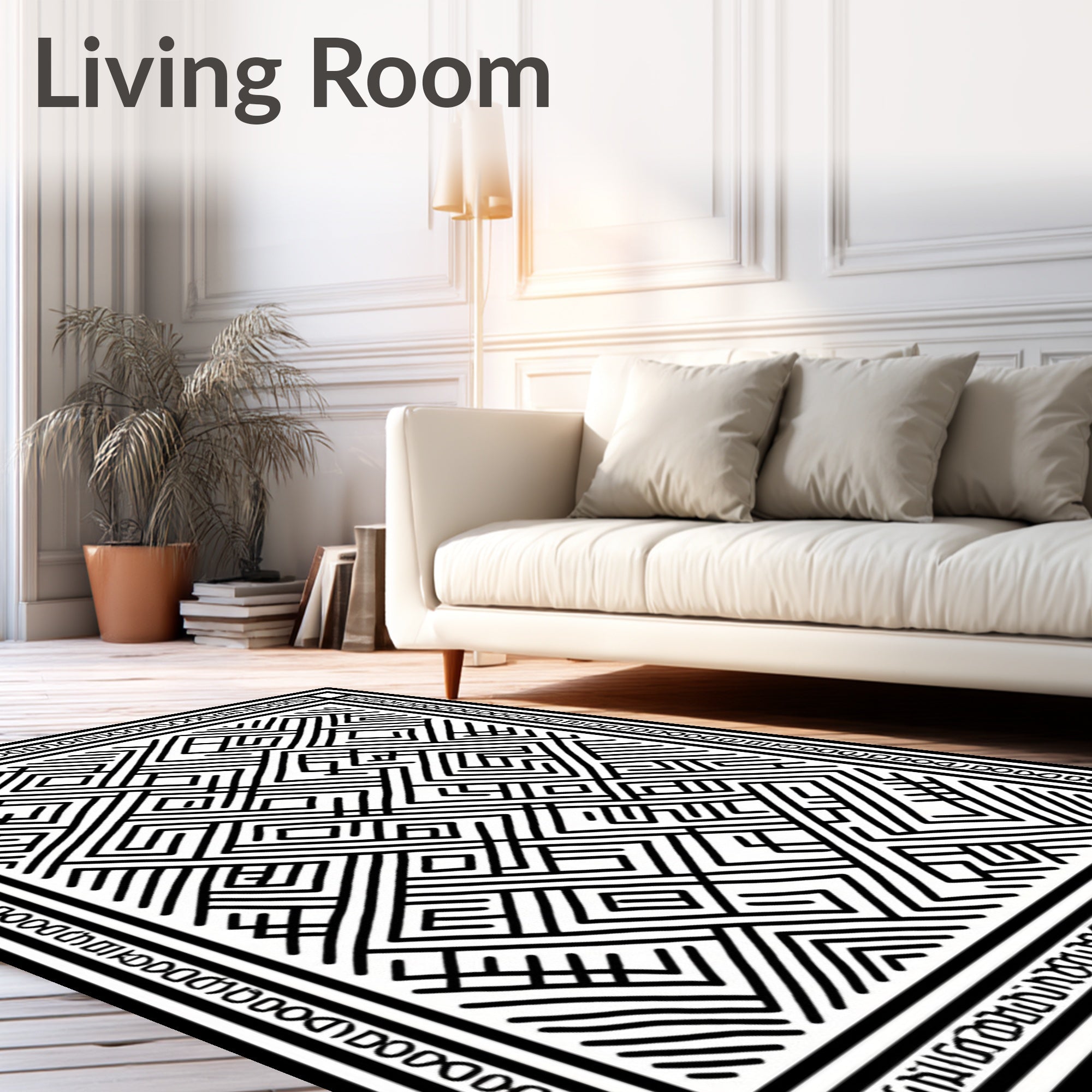 Bold Black Maze Pattern Rug