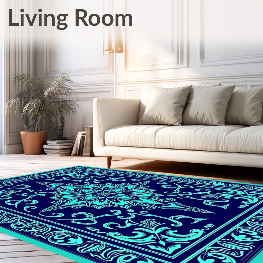 Ornate Teal Floral Mandala Pattern Rug