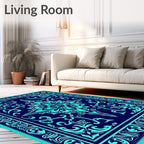Ornate Teal Floral Mandala Pattern Rug