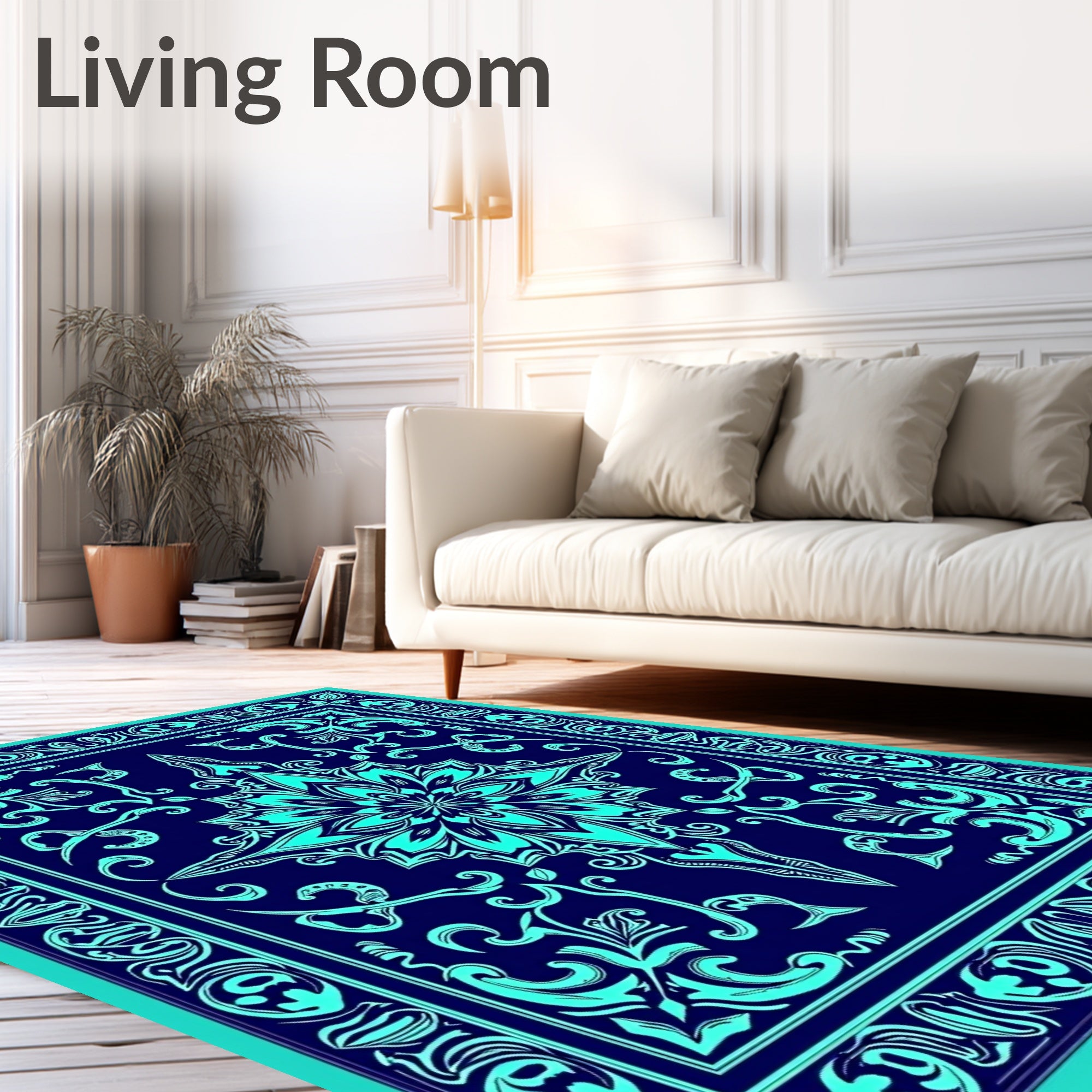 Ornate Teal Floral Mandala Pattern Rug