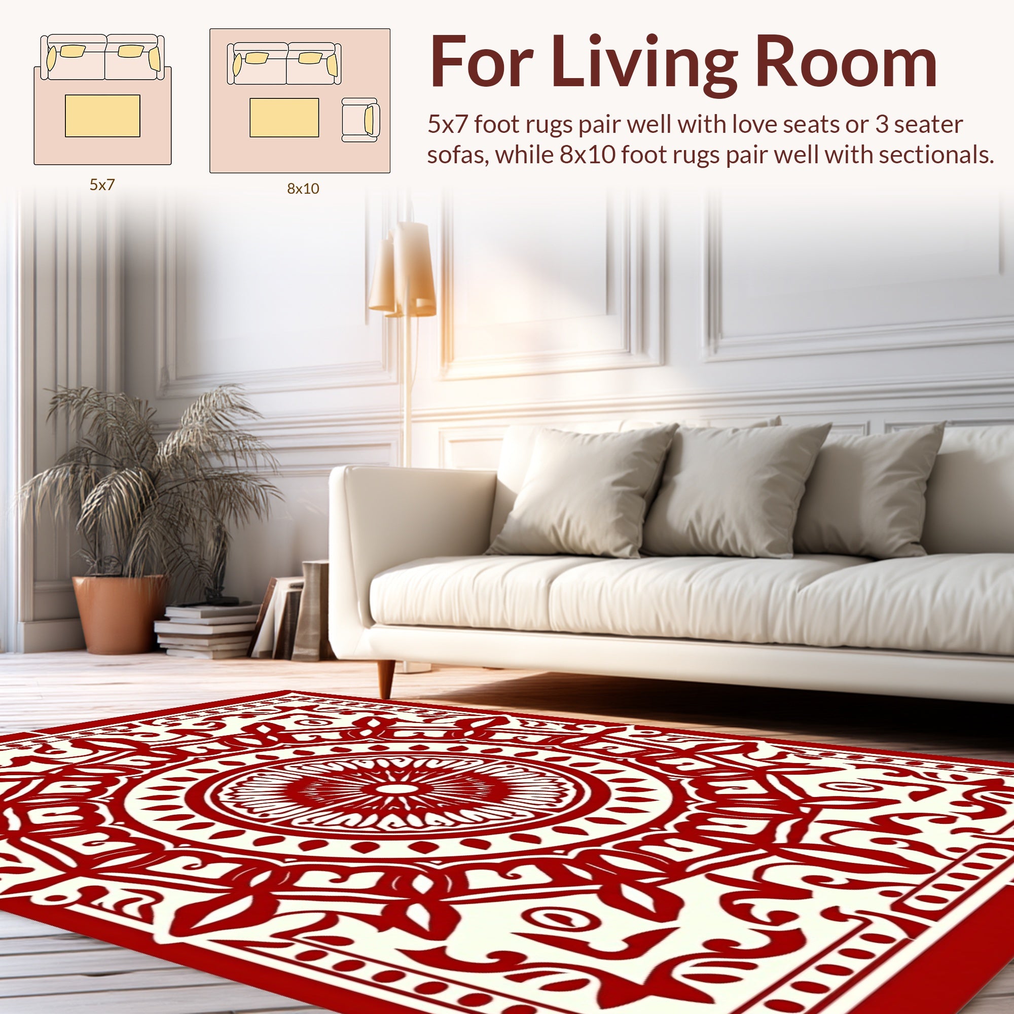 Intricate Red Floral Mandala Pattern Rug