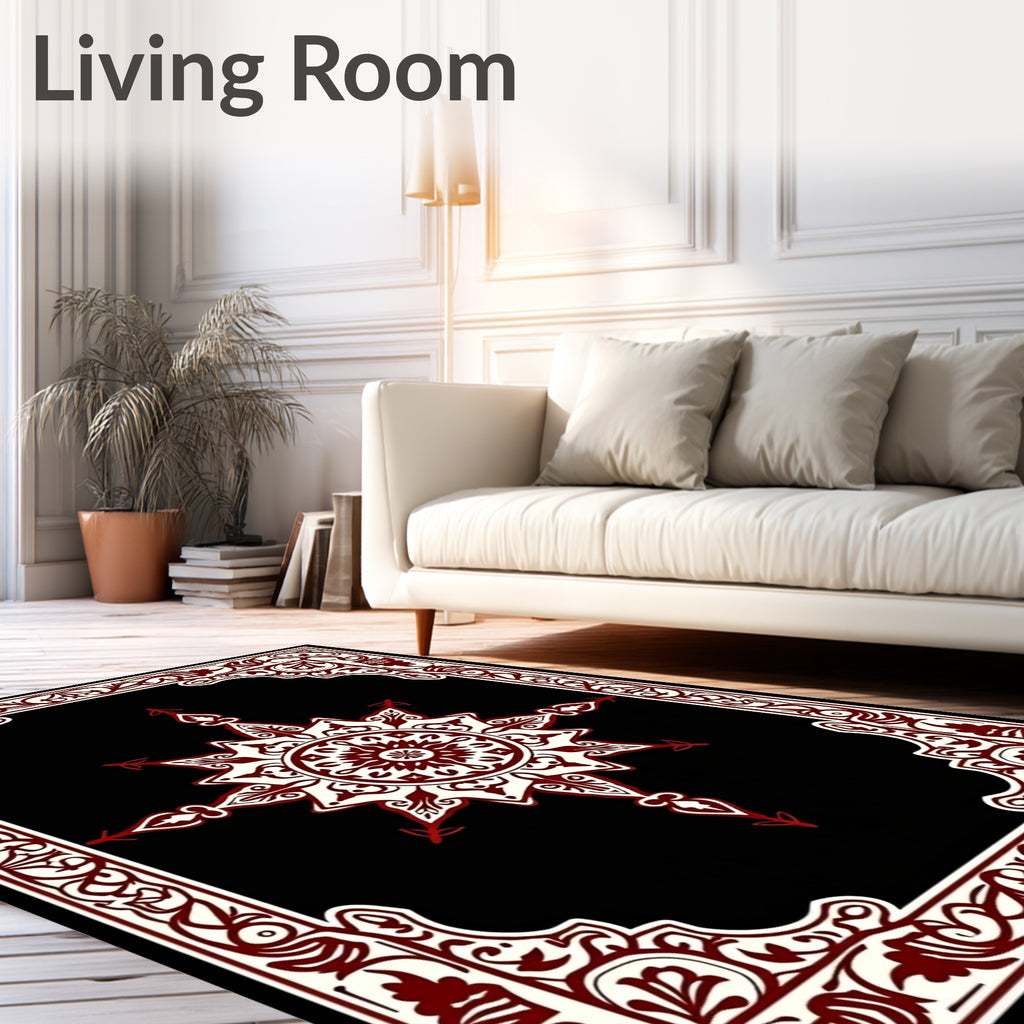 Classic Red White Floral Medallion Rug