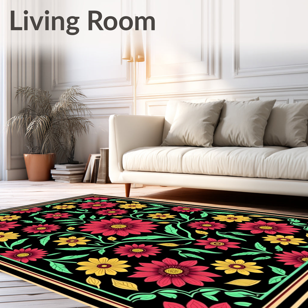 Floral Vine Red Yellow Pattern Rug