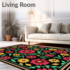 Floral Vine Red Yellow Pattern Rug