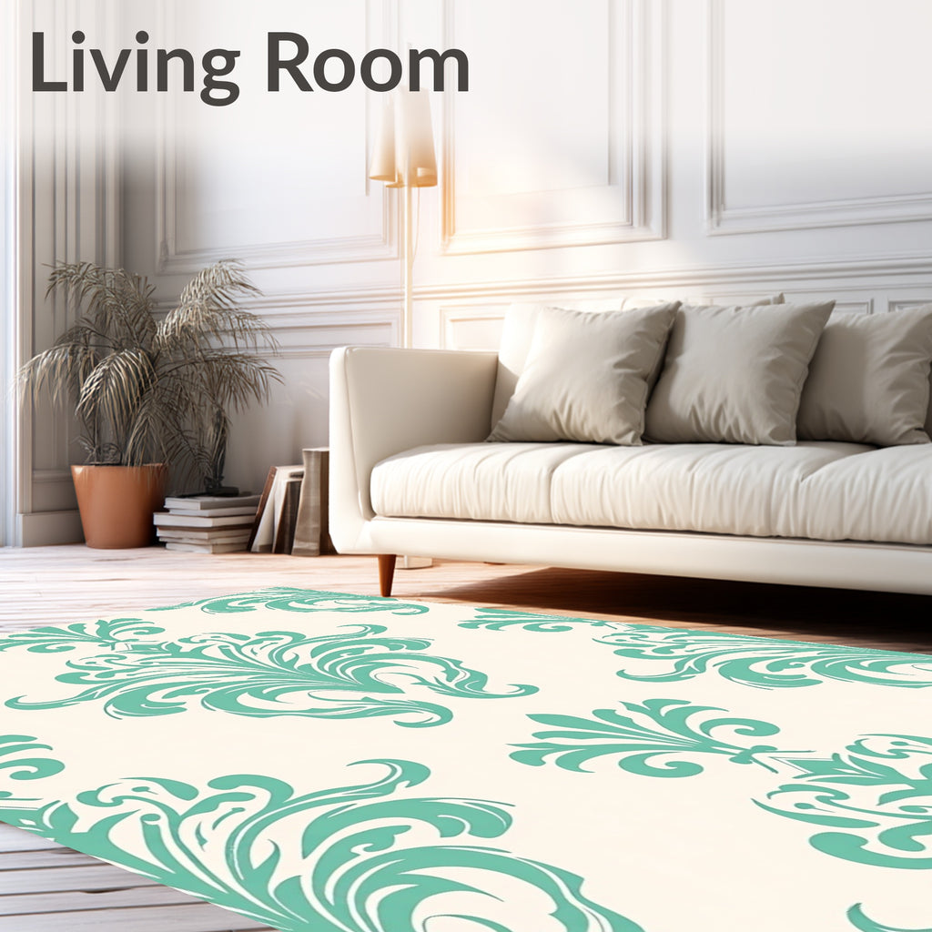 Elegant Teal Damask Pattern Rug