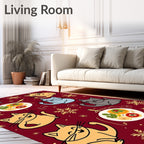 Festive Whimsical Cat Food Pattern Rug