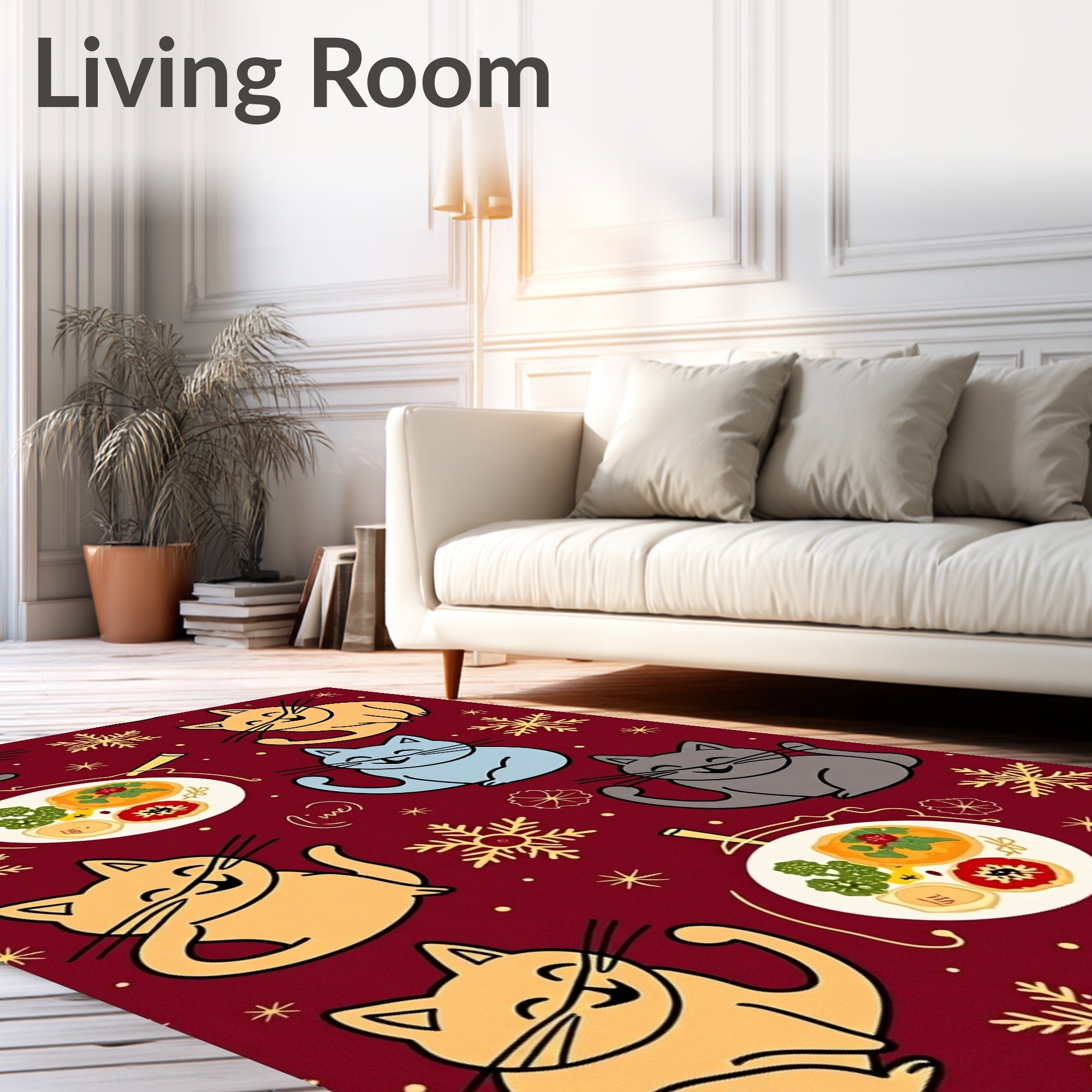 Festive Whimsical Cat Food Pattern Rug