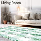Green Leaf Twig Grid Pattern Rug