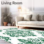 Damask Inspired Emerald Scroll Pattern Rug