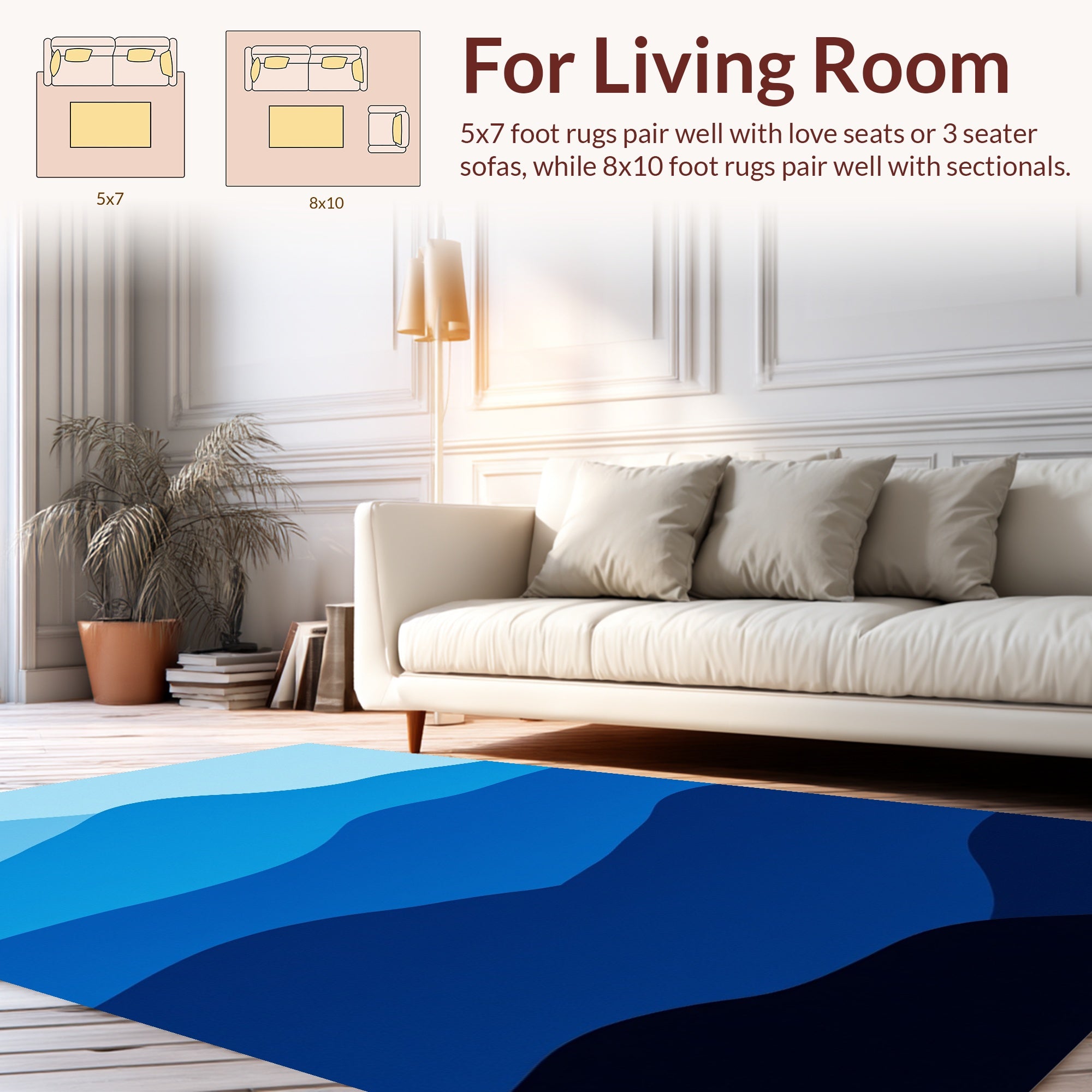 Abstract Blue Mountain Landscape Rug