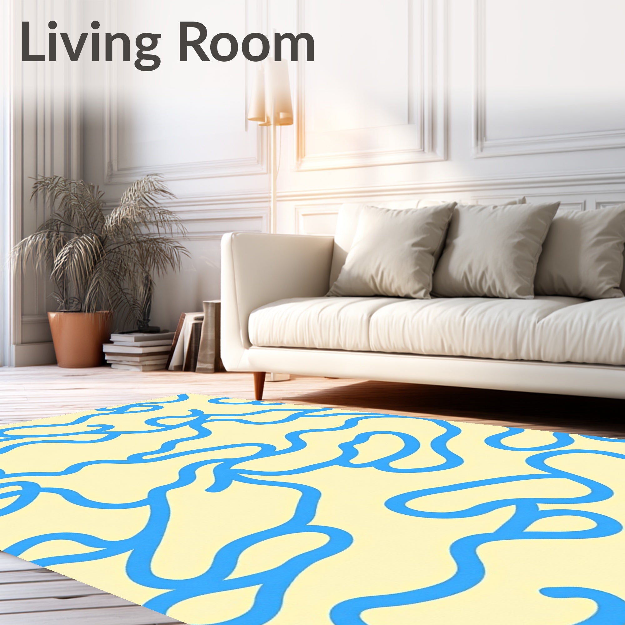 Abstract Blue Wavy Pattern Rug