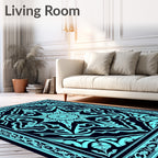 Elaborate Turquoise Floral Mandalic Design Rug