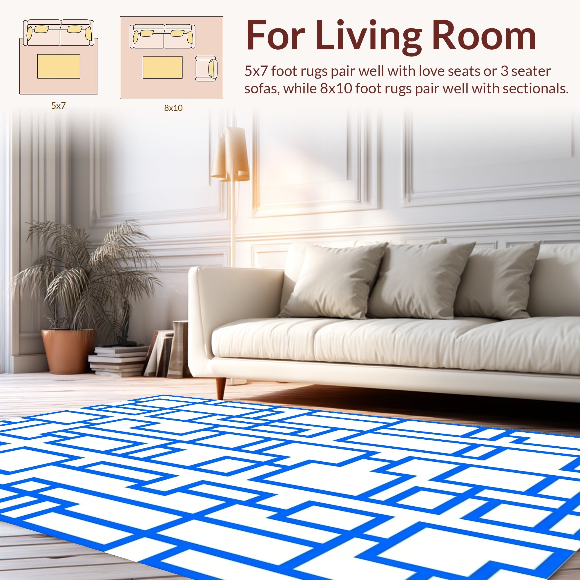 Abstract Blue Geometric Grid Design Rug