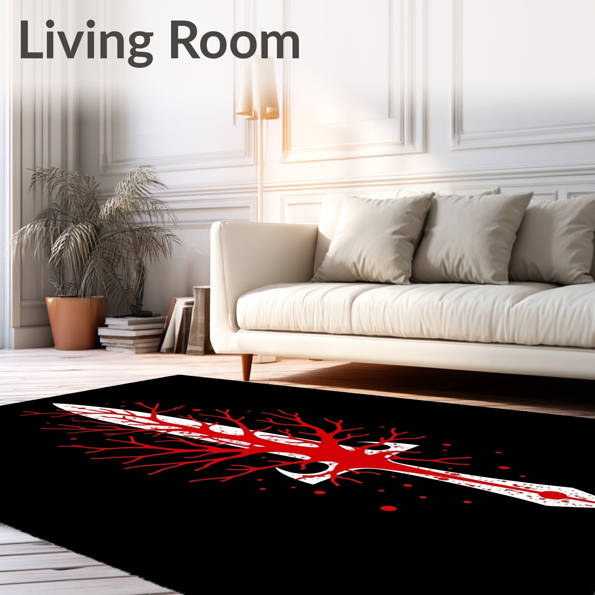 Crimson branches on white blade Rug