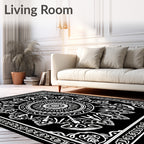 Intricate Black White Floral Mandala Design Rug
