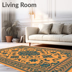 Orange Teal Floral Medallion Pattern Rug