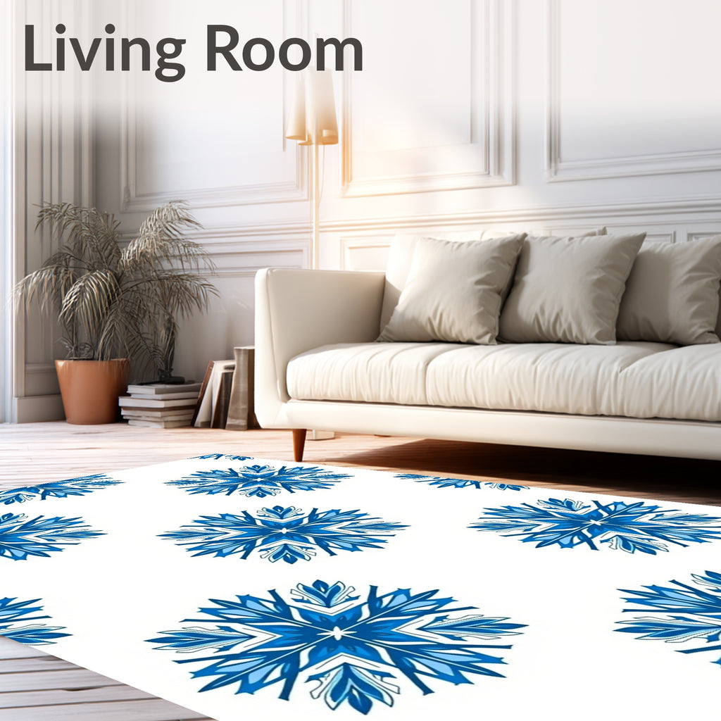 Vibrant Blue Snowflake Mandala Rug