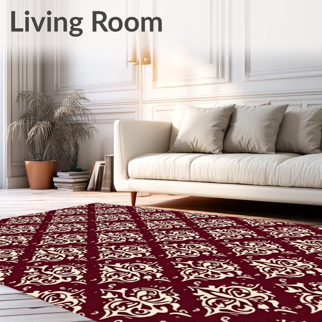 Burgundy Ivory Traditional Pattern Rug