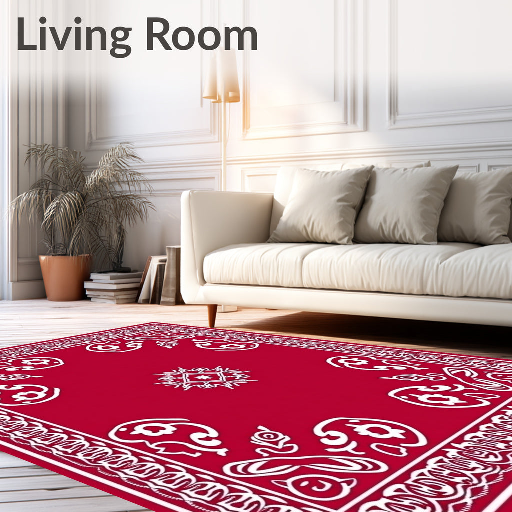 Bold Red White Vintage Ornamental Bandana Rug