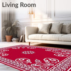 Bold Red White Vintage Ornamental Bandana Rug