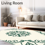 Deep Emerald Floral Mandala Border Rug