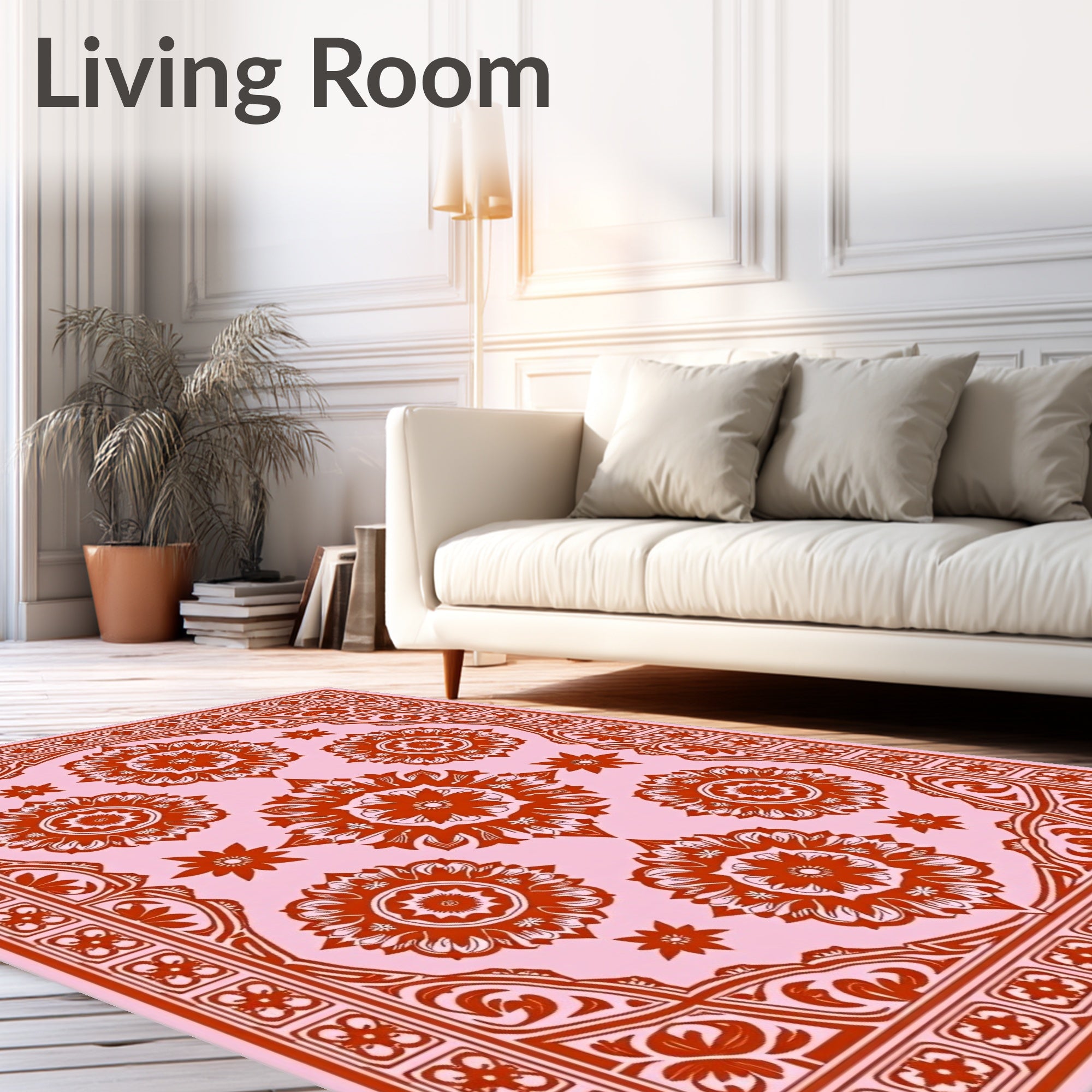 Coral Medallion Floral Pink Rug