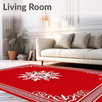 Red White Snowflake Floral Border Design Rug