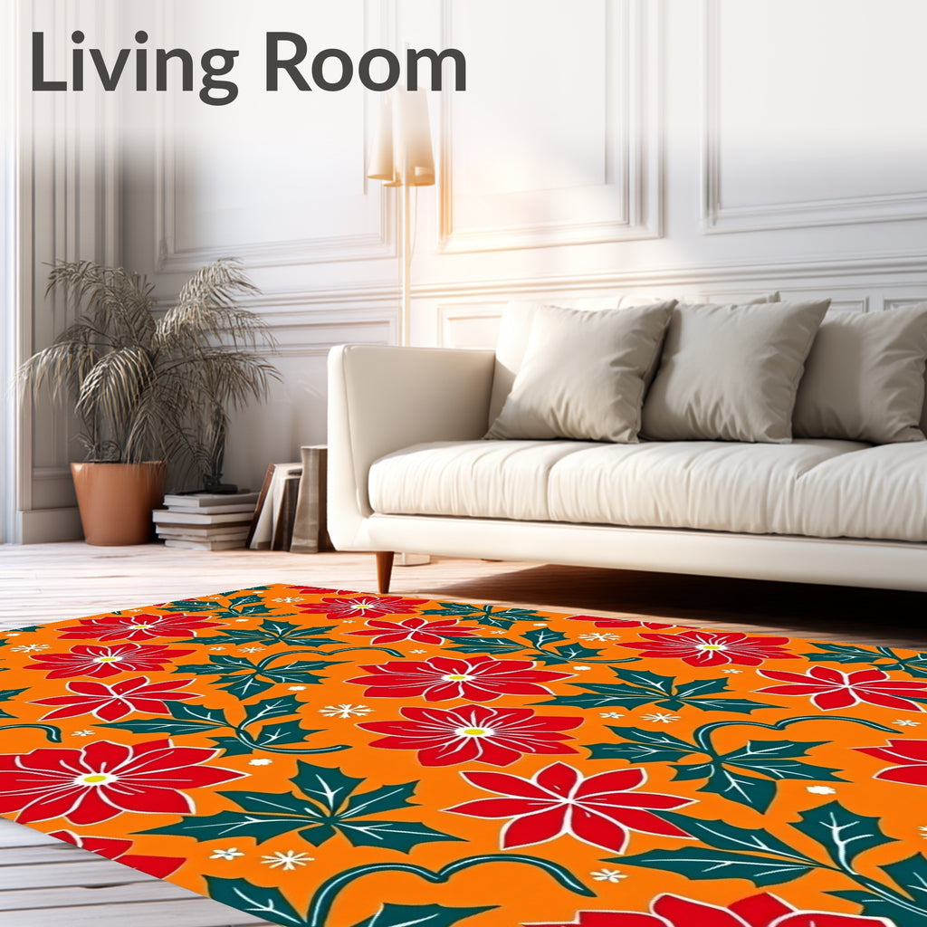 Holiday Poinsettia Leaf Floral Pattern Rug