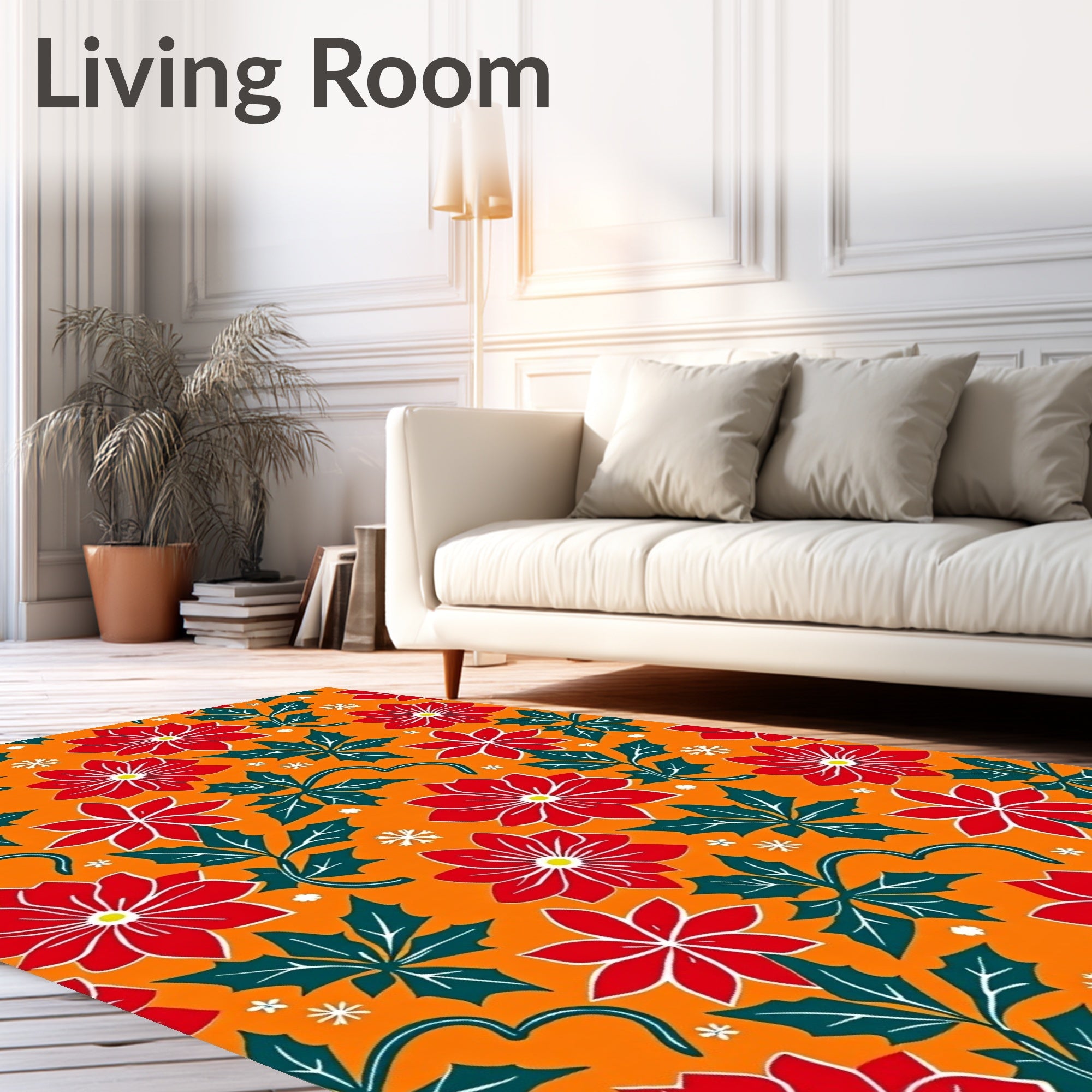 Holiday Poinsettia Leaf Floral Pattern Rug