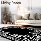 Elegant White Flourish Border Design Rug