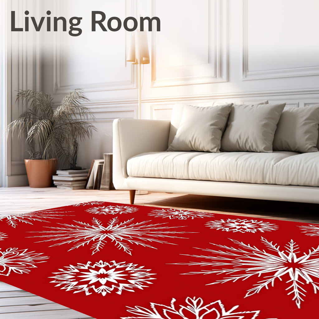 Red White Starburst Mandala Pattern Rug