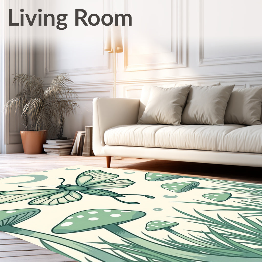Magical Moth and Mushroom Garden Art Rug