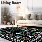 Festive Black Holly Bell Snowflake Rug