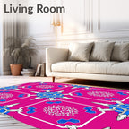Hot Pink White Blue Geometric Star Rug