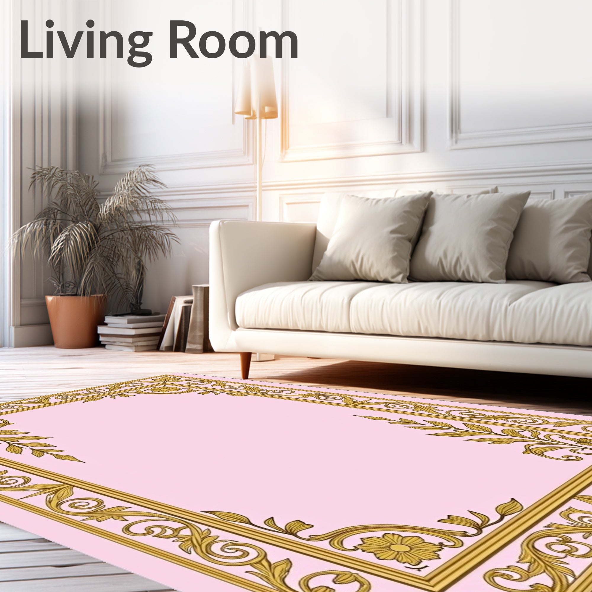 Ornate Gold Floral Scroll Border Rug