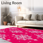White Snowflake Patterned Pink Rug