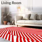 Bold Red White Striped Geometric Pattern Rug