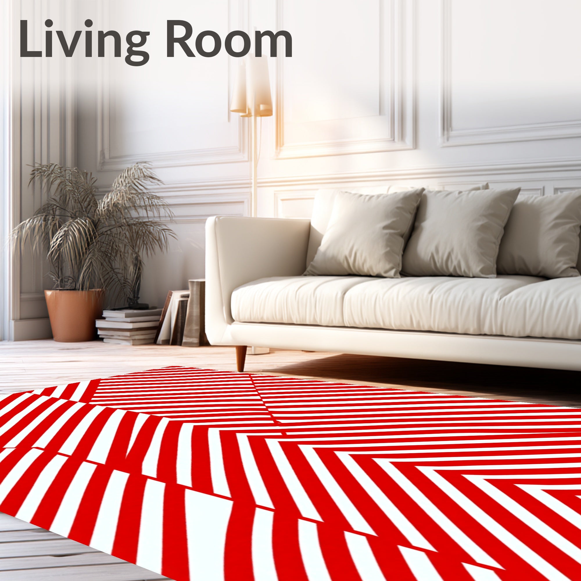 Bold Red White Striped Geometric Pattern Rug