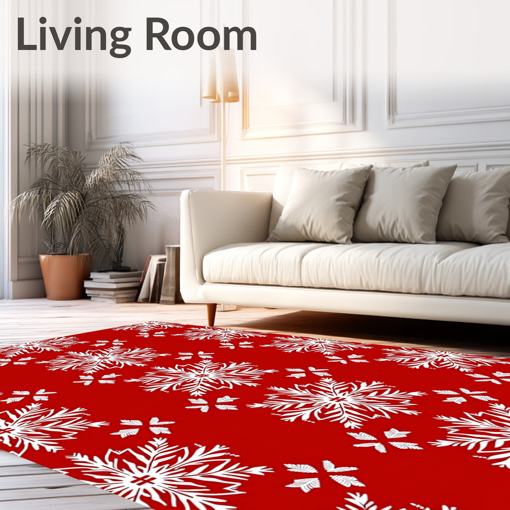 Bold Red White Snowflake Repeat Rug