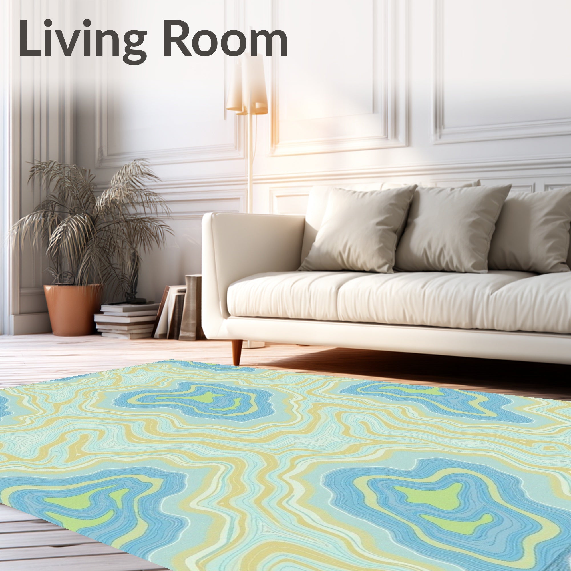 Abstract Blue Yellow Green Topography Lines Rug