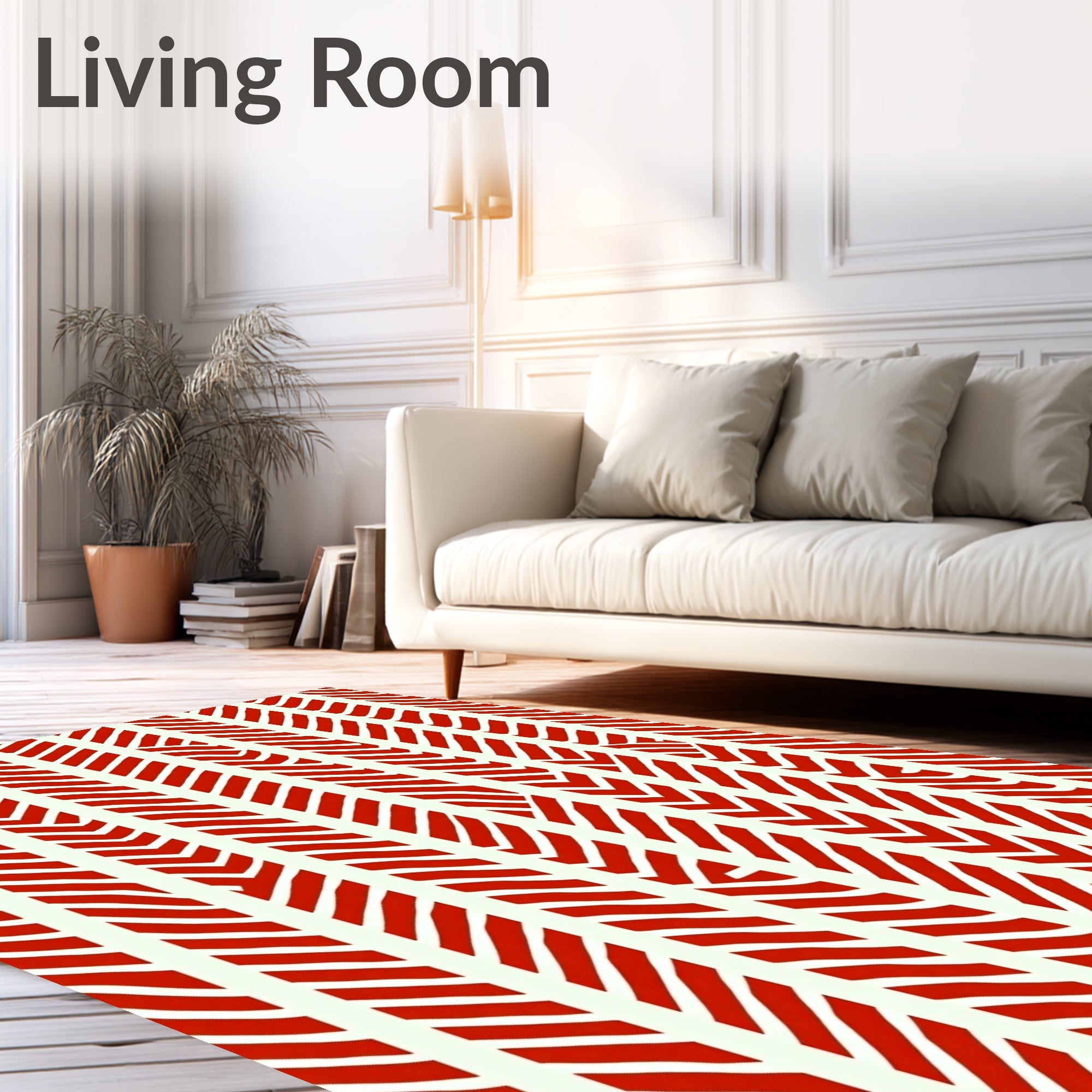 Red Cream Herringbone Stripes Rug