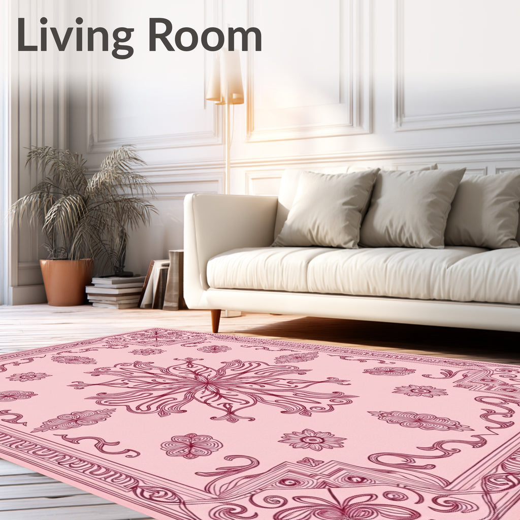 Delicate Pink Floral Mandala Rug