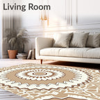 Mandala Floral Brown and White Design Rug