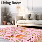 Whimsical Deer and Floral Pattern Rug